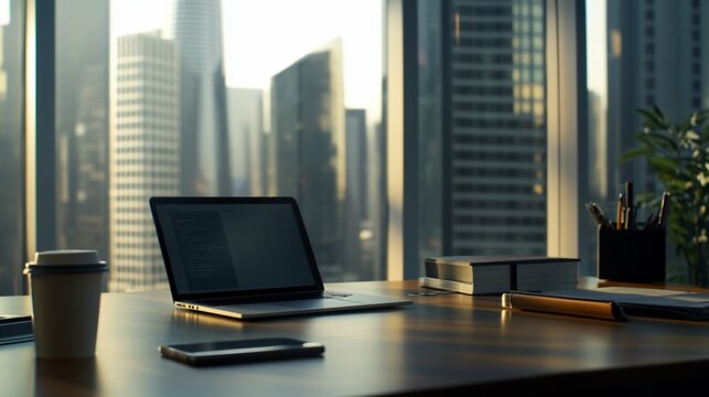 Modern workspace with city view