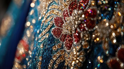 Obraz premium Close-up view of luxurious textile embroidery.