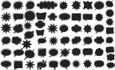 black and white comic speech bubbles and explosions vector set, on 54 different collections.