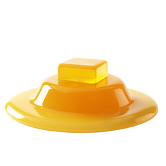 A yellow plastic hat with a square shaped lid