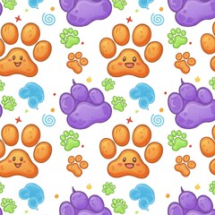 Fototapeta premium Happy Paws Cartoon Pattern: Colorful, Playful Design