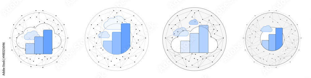 Wall mural connected web black dots and cloud data visualisation for financial business intelligence, statistic