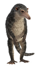 Extinct animal with fur stands erect