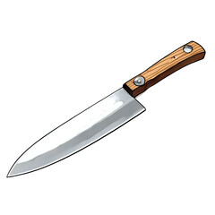 Chef knife resting on wooden block with transparent background