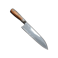 Chef knife with wooden handle and sharp stainless steel blade isolated on transparent background