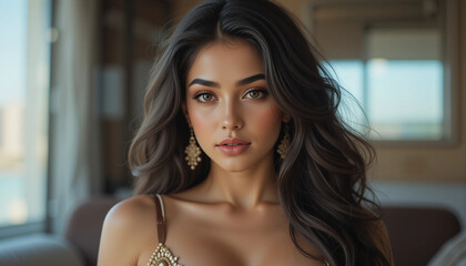 Beauty's Gaze: A captivating portrait of a beautiful individual with radiant features and mesmerizing eyes, exuding elegance and poise. 