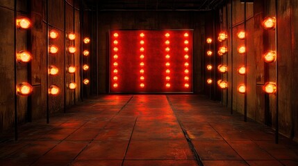 Red Glowing Lights in a Rusty Industrial Setting