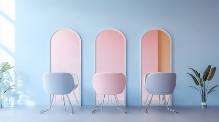Soft color palette beauty salon with mirrors and chairs