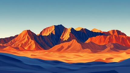 Naklejka premium Sunrise over desert mountains, panoramic landscape