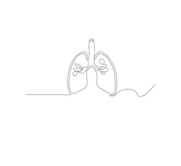 Continuous single line on the anatomy of the lungs. White background Minimalist vector illustration.