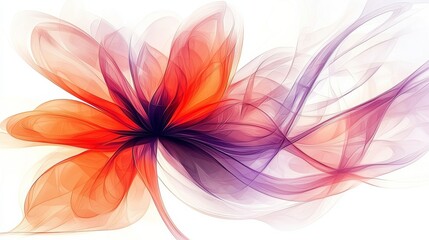 Abstract Flower Delicate Petals in Orange, Purple and White, Artwork , Floral