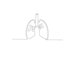Continuous single line on the anatomy of the lungs. White background Minimalist vector illustration.