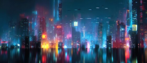 Neon city at night