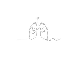 Continuous single line on the anatomy of the lungs. White background Minimalist vector illustration.