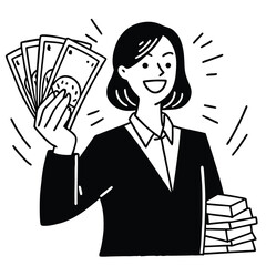 happy-woman-holding-money-payday-income-profit-bus.eps