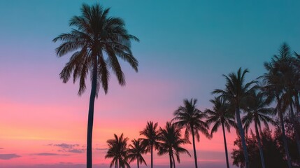 Palm trees silhouette sunset