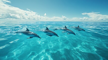 Naklejka premium Oceanic Dolphins Swimming in Turquoise Waters