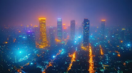Obraz premium Misty Metropolis at Night
