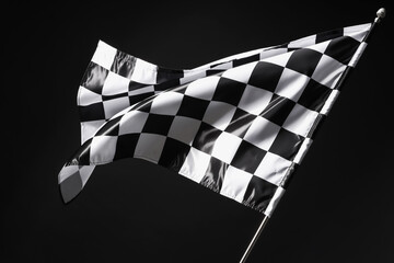 Obraz premium One racing checkered flag on black background