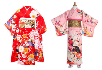 Traditional Japanese Yukata – Rear View on White Background
