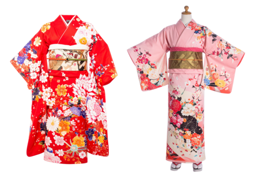 Traditional Japanese Yukata – Rear View on White Background
