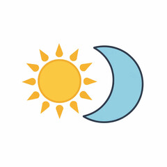 Naklejka premium A sun and moon symbol, representing the cycle of day and night. The sun is yellow and the moon is blue, illustrating the contrast between light and dark. 