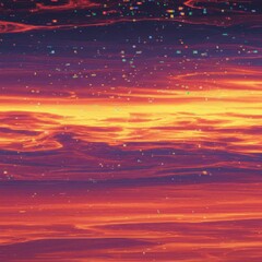 Abstract Sunset Sky with Digital Glitch Effect