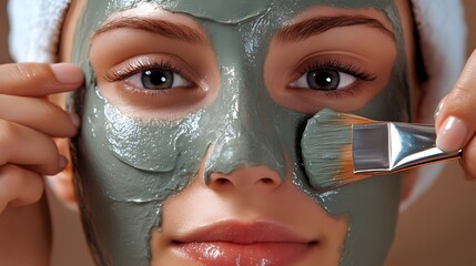 Beauty specialist applying mask with brush in spa