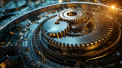 Global industry concept world map overlaid with mechanical gears representing interconnected economy image