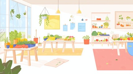 Obraz premium Colorful interior of a vibrant produce market.