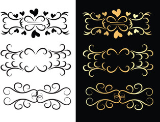 Elegant Black and Gold Floral Design Elements Set for Wedding Invitations