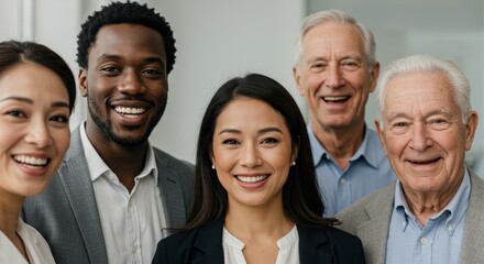 Obraz premium Smiling Diverse Group Portrait - A diverse group of smiling people, symbolizing unity, collaboration, teamwork, success, and inclusivity