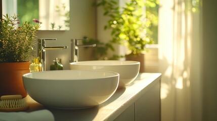 Bright, modern bathroom with plants