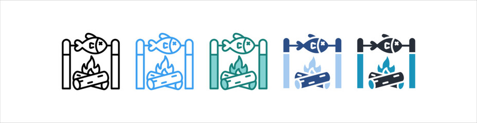 Grilled Fish Icon In Different Style Vector