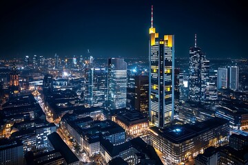 Fototapeta premium Frankfurt Germany Skyline at Night, Illuminated Modern Architecture Cityscape view