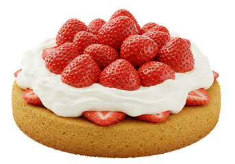 Strawberry Cake with Whipped Cream Topping Isolated on Black