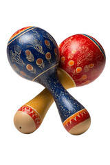 Vibrant pair of Afro-Caribbean maracas with painted gourds on a white background showcasing cinematic depth of field