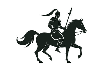 Warrior archer riding a horse silhouette vector illustration on a white background
