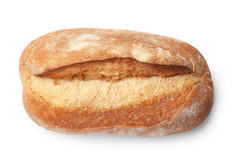 Fresh loaf of bread isolated on white, top view