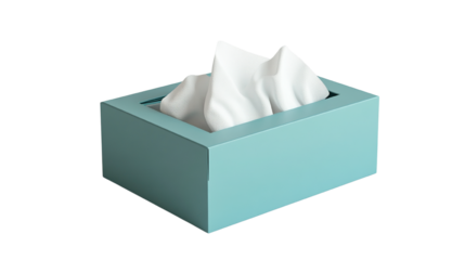 A simple turquoise box holding soft white tissues against a dark background