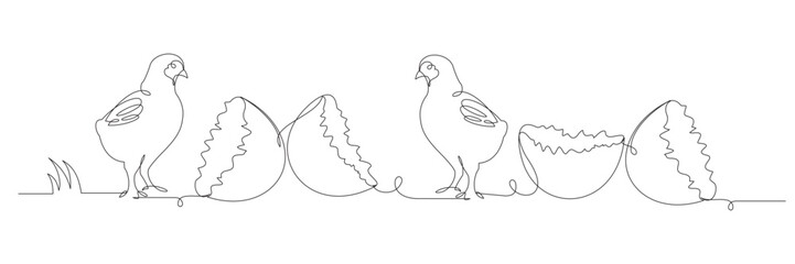 continuous line drawing of chick and hatching egg