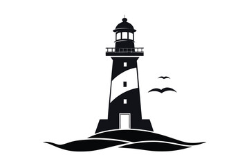 Minimalist lighthouse silhouette vector  illustration isolated on white background