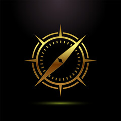 Compass icon design illustration, Navigation sign symbol in gold color style