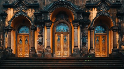 Obraz premium Ornate facade of a weathered building