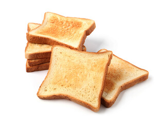 Slices of tasty toasted bread isolated on white