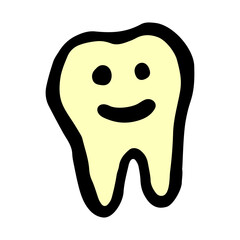 Vector illustration of a smiling tooth icon in a freehand drawing style on a white isolated background