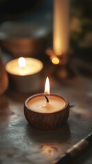 A realistic candle carving tool mockup with a branded design, placed on a table