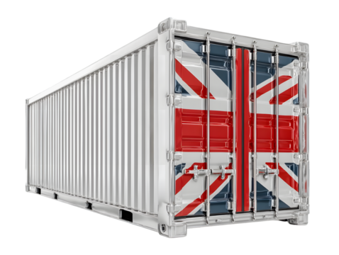UK Flag Shipping Container Isolated on Transparent Background