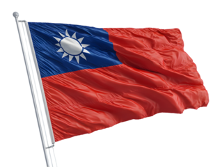 Waving Taiwan Flag on Flagpole Transparent Background