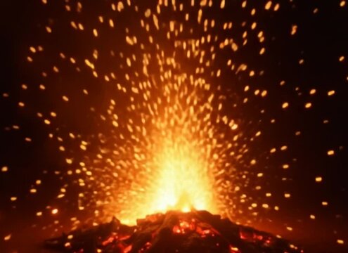 bright sparkling sparks and smoke from the fire